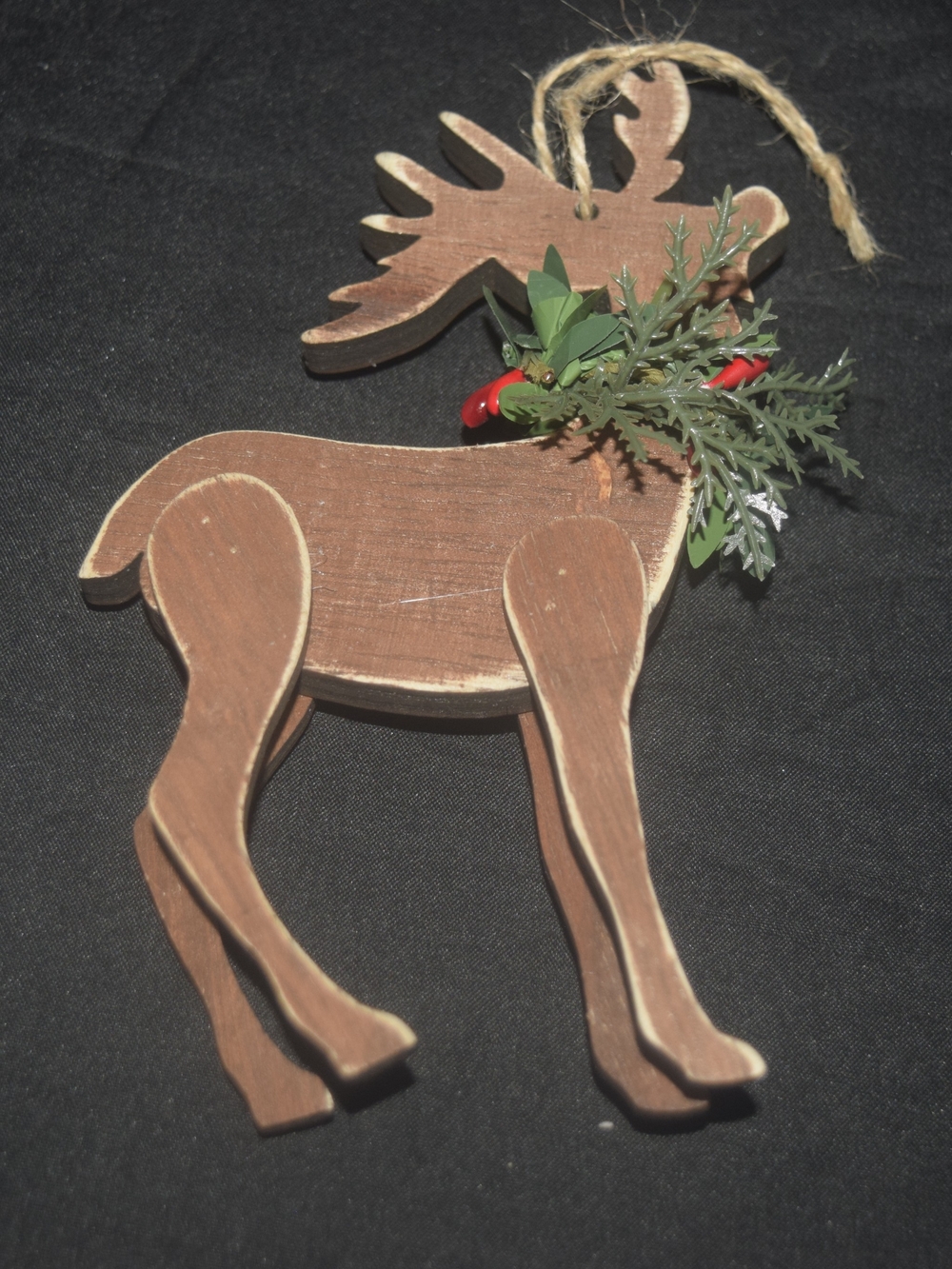 Brown Wooden Reindeer Holiday Ornament